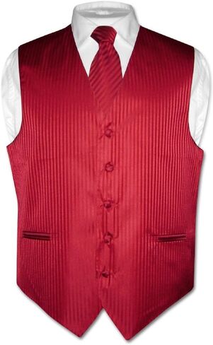 Vesuvio Napoli Men's Dress Vest & NeckTie BLACK Color Vertical Striped Design Neck Tie Set in Saudi Arabia