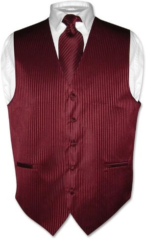 Vesuvio Napoli Men's Dress Vest & NeckTie BLACK Color Vertical Striped Design Neck Tie Set in Saudi Arabia