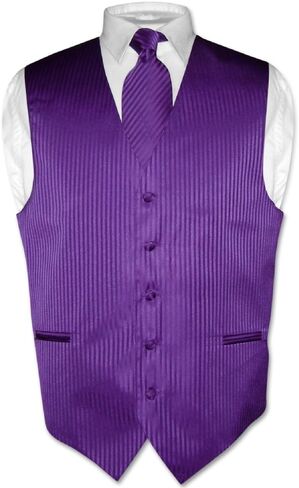 Vesuvio Napoli Men's Dress Vest & NeckTie BLACK Color Vertical Striped Design Neck Tie Set in Saudi Arabia
