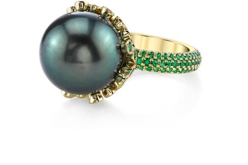 18K Gold Plated Black Pearl Ring Inlaid White AAA Cubic Zircona Solitaire Ring Handpicked Freshwater Cultured Pearl Ring Anniversary Jewelry Gift for Women in Saudi Arabia