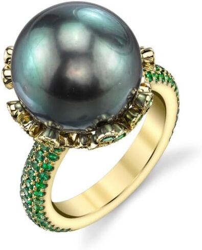 18K Gold Plated Black Pearl Ring Inlaid White AAA Cubic Zircona Solitaire Ring Handpicked Freshwater Cultured Pearl Ring Anniversary Jewelry Gift for Women in Saudi Arabia