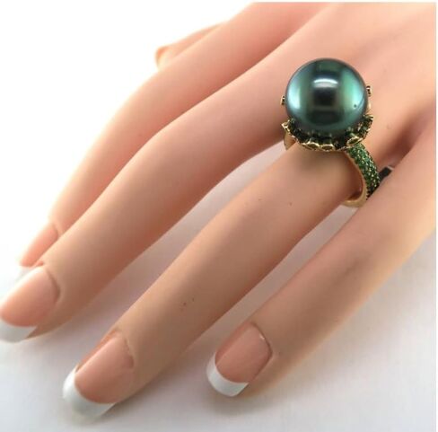 18K Gold Plated Black Pearl Ring Inlaid White AAA Cubic Zircona Solitaire Ring Handpicked Freshwater Cultured Pearl Ring Anniversary Jewelry Gift for Women in Saudi Arabia