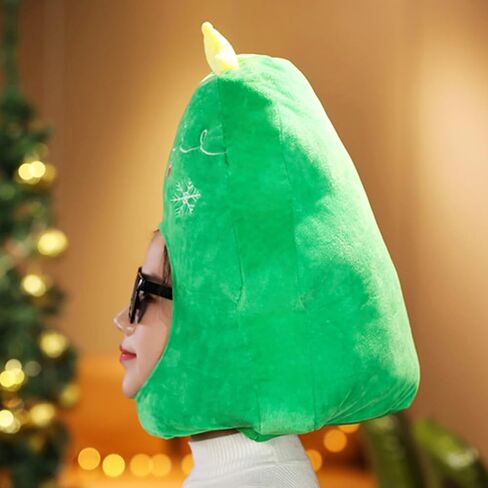 YIUELAGTENN Christmas Tree Plush Fabric Green Warm Hat Christmas Carnival Birthday Party Dressing Headwear Adult performance role-playing props(Without glasses) in Kuwait