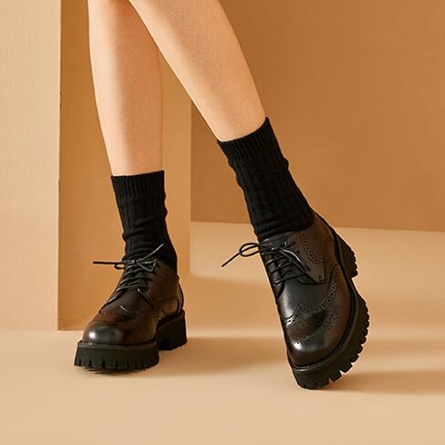 BEAU TODAY Platform Oxfords for Women, Oxford Shoes for Women, Chunky Leather Lace Up Oxford Shoes, Casual Comfort Business Work Office Dress Shoes in Saudi Arabia