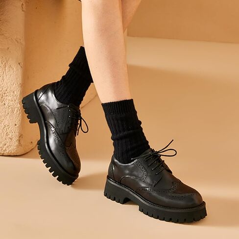 BEAU TODAY Platform Oxfords for Women, Oxford Shoes for Women, Chunky Leather Lace Up Oxford Shoes, Casual Comfort Business Work Office Dress Shoes in Saudi Arabia