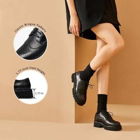 BEAU TODAY Platform Oxfords for Women, Oxford Shoes for Women, Chunky Leather Lace Up Oxford Shoes, Casual Comfort Business Work Office Dress Shoes in Saudi Arabia