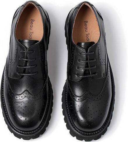 BEAU TODAY Platform Oxfords for Women, Oxford Shoes for Women, Chunky Leather Lace Up Oxford Shoes, Casual Comfort Business Work Office Dress Shoes in Saudi Arabia