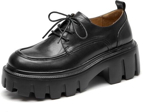 BEAU TODAY Platform Oxfords for Women, Oxford Shoes for Women, Chunky Leather Lace Up Oxford Shoes, Casual Comfort Business Work Office Dress Shoes in Saudi Arabia
