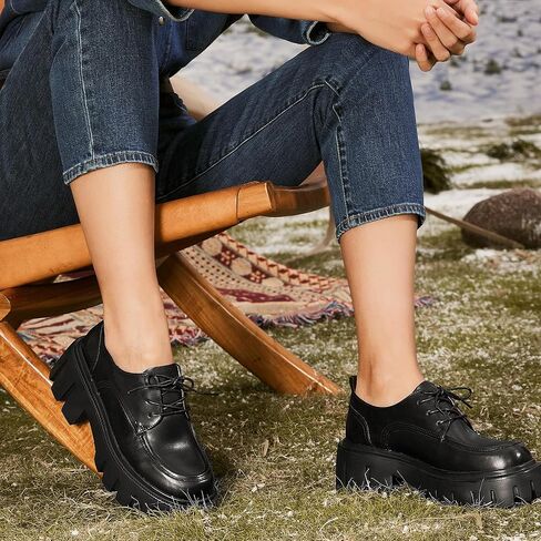 BEAU TODAY Platform Oxfords for Women, Oxford Shoes for Women, Chunky Leather Lace Up Oxford Shoes, Casual Comfort Business Work Office Dress Shoes in Saudi Arabia