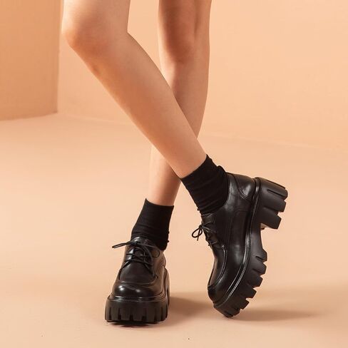 BEAU TODAY Platform Oxfords for Women, Oxford Shoes for Women, Chunky Leather Lace Up Oxford Shoes, Casual Comfort Business Work Office Dress Shoes in Saudi Arabia