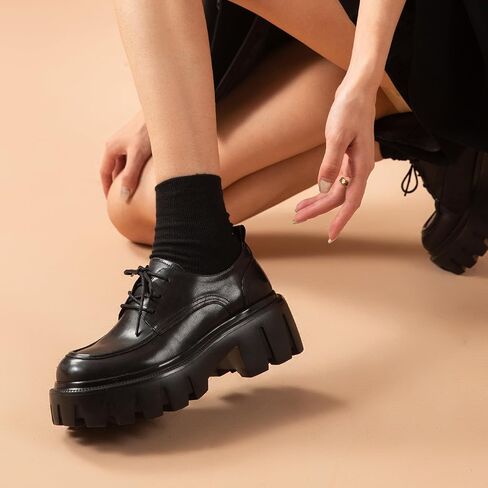 BEAU TODAY Platform Oxfords for Women, Oxford Shoes for Women, Chunky Leather Lace Up Oxford Shoes, Casual Comfort Business Work Office Dress Shoes in Saudi Arabia