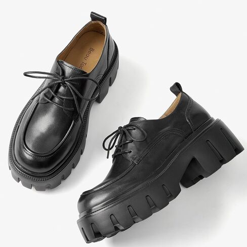 BEAU TODAY Platform Oxfords for Women, Oxford Shoes for Women, Chunky Leather Lace Up Oxford Shoes, Casual Comfort Business Work Office Dress Shoes in Saudi Arabia