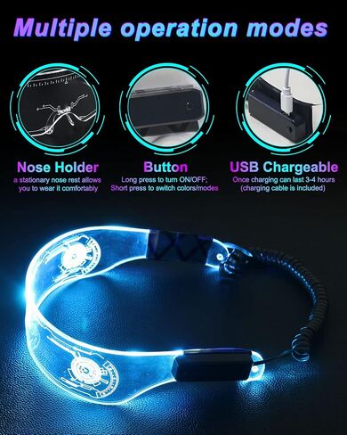 LED Glasses Light Up Glasses USB Rechargeable Futuristic Light Luminous Glasses 7 Colors 9 Modes for Bar Club Halloween Party/TV Show/Bar DJing/Stage Show in Saudi Arabia