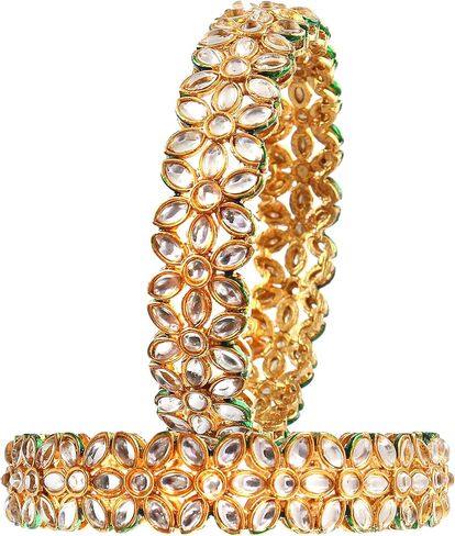 JewarHaat Bangles Fashion Jewelry Indian Bollywood Faux Kundan Rhinestone Floral Gold Plated Meena Work Bracelet Jewelry for Women & Girls in Saudi Arabia