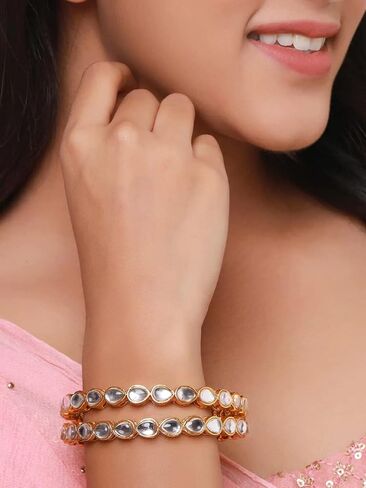 JewarHaat Bangles Fashion Jewelry Indian Bollywood Faux Kundan Rhinestone Floral Gold Plated Meena Work Bracelet Jewelry for Women & Girls in Saudi Arabia