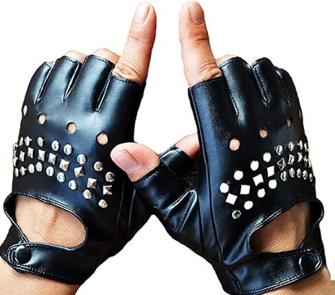 zmgmsmh Men Gothic Fingerless Biker Gloves Punk steampunk Rock Half Finger Gloves Cosplay Halloween costume gloves Jazz Style Gloves Driving Leather Performance Gloves Accessory, Black, 7.1WX8.7L in Kuwait