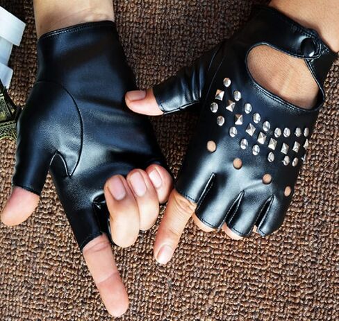 zmgmsmh Men Gothic Fingerless Biker Gloves Punk steampunk Rock Half Finger Gloves Cosplay Halloween costume gloves Jazz Style Gloves Driving Leather Performance Gloves Accessory, Black, 7.1WX8.7L in Kuwait