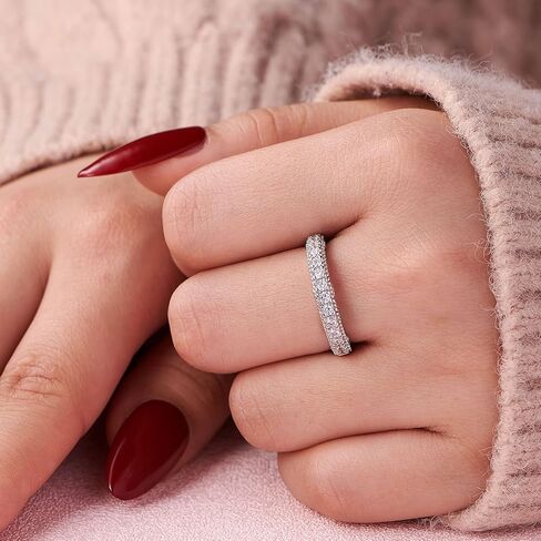 Wuziwen 4 Carat Emerald Cut Sterling Silver Engagement Rings Wedding Ring Set for Women with 3.5mm Eternity Ring for Her Vintage Cubic Zirconia Stackable Ring Enhance SZ 8 in Saudi Arabia