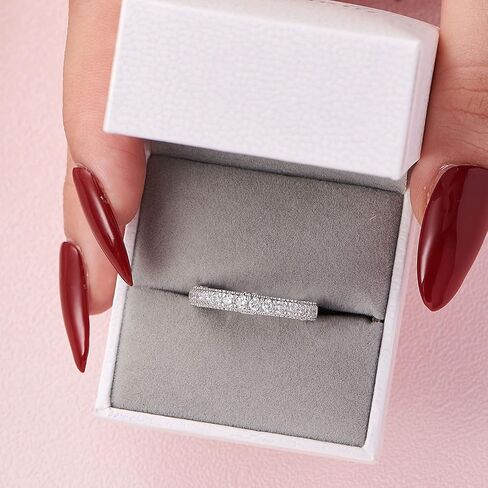 Wuziwen 4 Carat Emerald Cut Sterling Silver Engagement Rings Wedding Ring Set for Women with 3.5mm Eternity Ring for Her Vintage Cubic Zirconia Stackable Ring Enhance SZ 8 in Saudi Arabia
