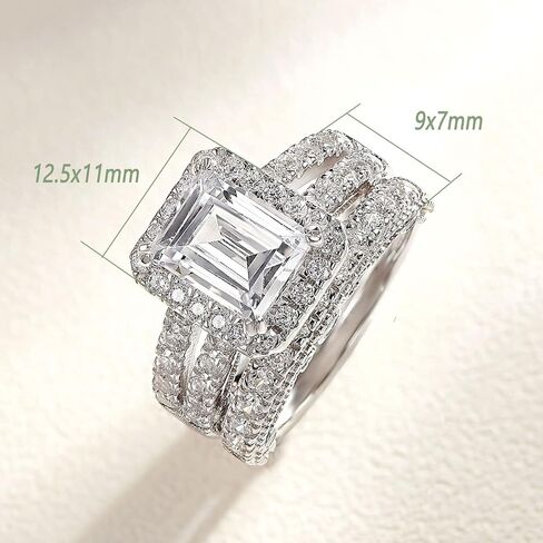 Wuziwen 4 Carat Emerald Cut Sterling Silver Engagement Rings Wedding Ring Set for Women with 3.5mm Eternity Ring for Her Vintage Cubic Zirconia Stackable Ring Enhance SZ 8 in Saudi Arabia