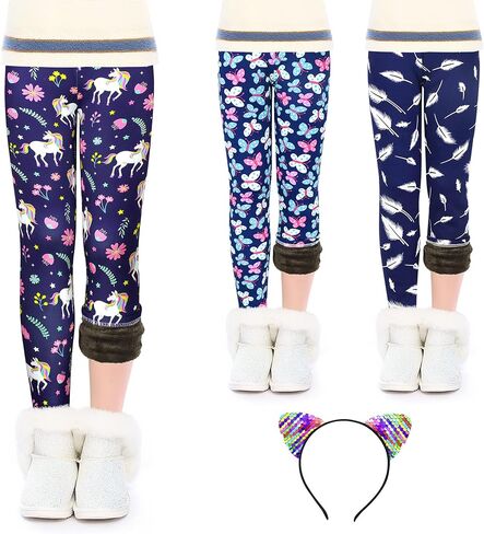 slaixiu Warm Girls Leggings Fleece Lined Winter Thick Printing Kids Pants in Saudi Arabia
