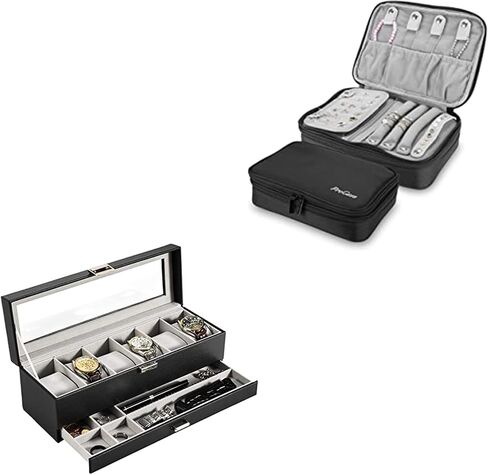 Travel Jewelry Organizer Bag Bundle with 6 Slots Watch Box with Drawer in Saudi Arabia