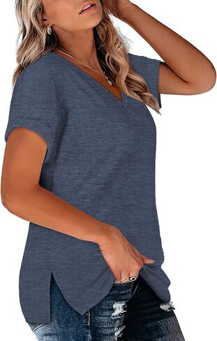 2XL Womens Tops Plus Size V Neck T Shirts Loose Fit Summer Tees Navy Blue 18W in Saudi Arabia