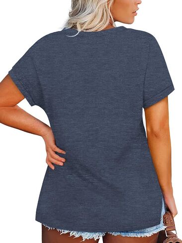 2XL Womens Tops Plus Size V Neck T Shirts Loose Fit Summer Tees Navy Blue 18W in Saudi Arabia