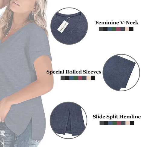 2XL Womens Tops Plus Size V Neck T Shirts Loose Fit Summer Tees Navy Blue 18W in Saudi Arabia