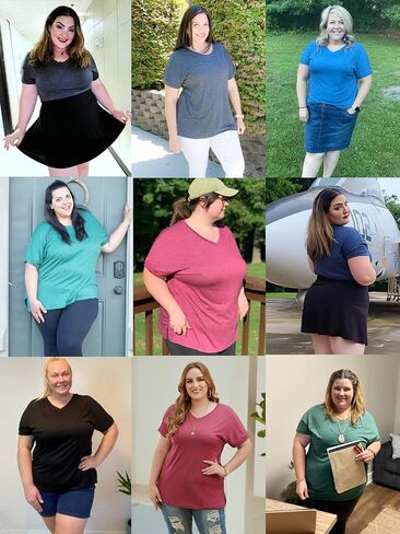 2XL Womens Tops Plus Size V Neck T Shirts Loose Fit Summer Tees Navy Blue 18W in Saudi Arabia