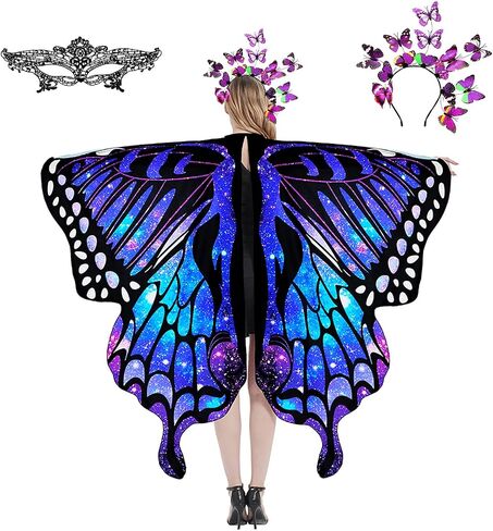 plainshe Butterfly Wings, Fairy Wings for Adults, Butterfly Costume Blue, Halloween Costumes for Women, 3PCS Butterfly Cape Set. in Saudi Arabia