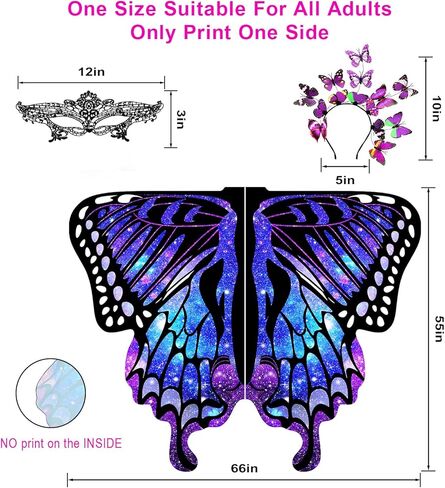plainshe Butterfly Wings, Fairy Wings for Adults, Butterfly Costume Blue, Halloween Costumes for Women, 3PCS Butterfly Cape Set. in Saudi Arabia