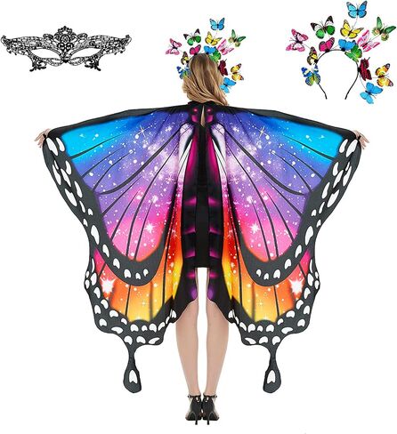 plainshe Butterfly Wings, Fairy Wings for Adults, Butterfly Costume Blue, Halloween Costumes for Women, 3PCS Butterfly Cape Set. in Saudi Arabia