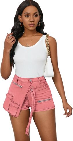 PINSV Women's Denim Skorts Stretchy Asymmetrical Jean Skirt Shorts in Saudi Arabia