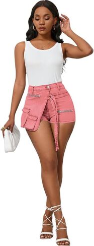 PINSV Women's Denim Skorts Stretchy Asymmetrical Jean Skirt Shorts in Saudi Arabia