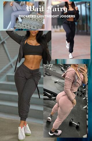 بنطال رياضي نسائي عالي الخصر من Waitfairy، سروال يوجا برباط مريح للركض مع جيب in Kuwait