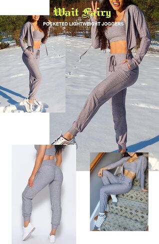 بنطال رياضي نسائي عالي الخصر من Waitfairy، سروال يوجا برباط مريح للركض مع جيب in Kuwait