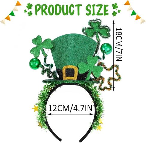 GORTIN تضيء عصابة رأس عيد القديس باتريك LED باللون الأخضر Leprechaun أعلى قبعة رأس شامروك الأيرلندية عصابة شعر Rave Party Holiday زي إكسسوارات الشعر للنساء والفتيات in Kuwait