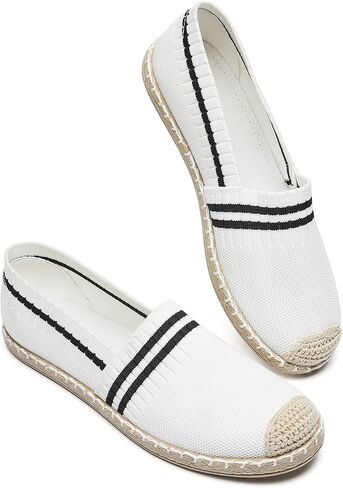 BABUDOG Womens Espadrilles Breathable Flats Shoes Mesh Slip on Loafers Soft White Flats in Kuwait