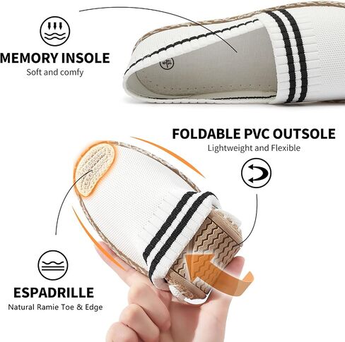 BABUDOG Womens Espadrilles Breathable Flats Shoes Mesh Slip on Loafers Soft White Flats in Kuwait