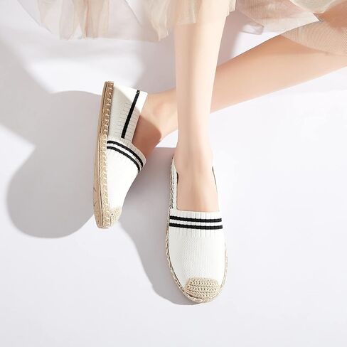 BABUDOG Womens Espadrilles Breathable Flats Shoes Mesh Slip on Loafers Soft White Flats in Kuwait