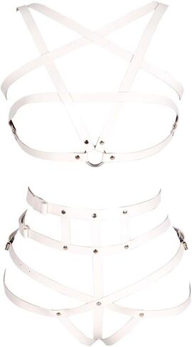 Women's leather body harness bra Pentagram chest strap Lingerie cage set Waist belt Punk gothic in Kuwait