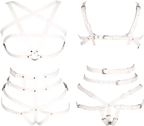 Women's leather body harness bra Pentagram chest strap Lingerie cage set Waist belt Punk gothic in Kuwait