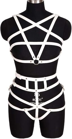 Women's leather body harness bra Pentagram chest strap Lingerie cage set Waist belt Punk gothic in Kuwait