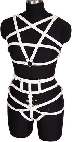 Women's leather body harness bra Pentagram chest strap Lingerie cage set Waist belt Punk gothic in Kuwait