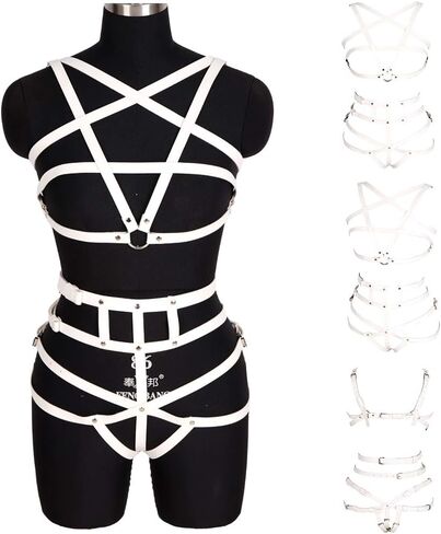 Women's leather body harness bra Pentagram chest strap Lingerie cage set Waist belt Punk gothic in Kuwait