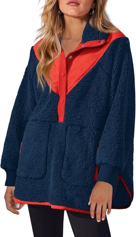 Panadila Womens Half Snap Fleece Pullover Oversized Fuzzy Sweatshirt with Pockets Trendy Warm Sherpa Sweater in Saudi Arabia