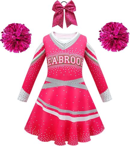 Ubeufun Zombies Cheerleading Dress Uniform with Pom Poms and Hair Bow Girls Cheer Outfits in Kuwait