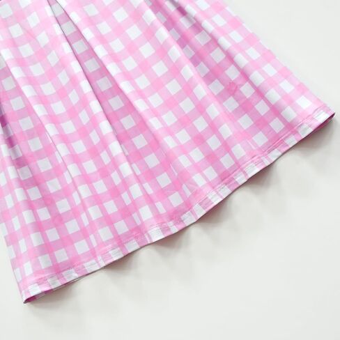 Ubeufun Pink and White Gingham Dress with Necklace Earrings Hat Halloween Costume Movie Cosplay Outfit Girls Party Dress in Kuwait