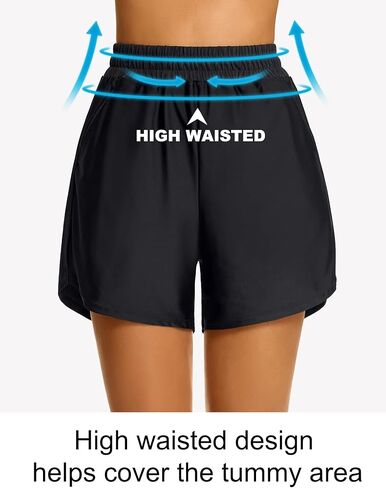 Women's Swim Shorts High Waisted Swimwear Board Shorts Bathing Suit Bottoms Swimming Boy Shorts with Pockets in Kuwait